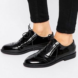 ASOS Wide Patent Black Brogues Oxfords Size 10